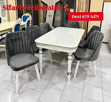 Mətbəx üçün, Yeni, Açılmayan, Dördbucaq masa, 6 stul
