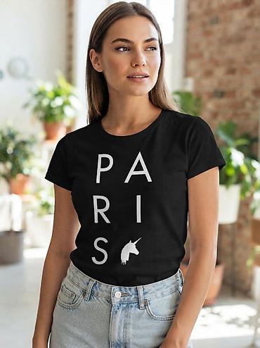 Ženska majica kratkih rukava „PARIS” - Boja: crna - Print: vertikalni
