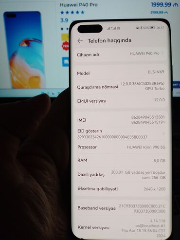 Huawei: Huawei P40 Pro, 256 GB, rəng - Boz, Sensor — 6