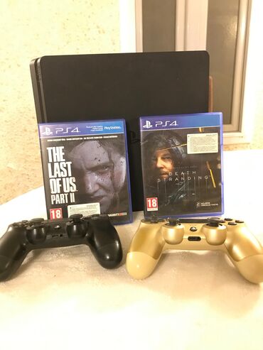 ps4 pro: PlayStation 4 Slim – 1 TB | 2 pult | 2 orijinal disk oyunla birlikdə