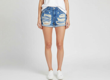 krótkie jeansowe spodenki z wysokim stanem podarte: Denim Co, Szorty damskie, rozmiar M