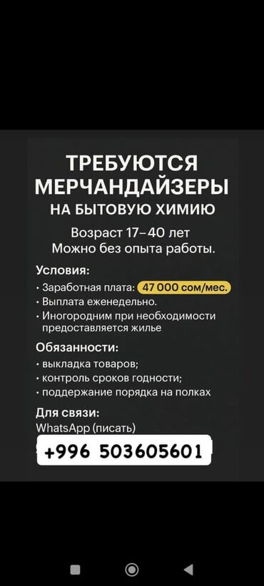 Мерчендайзерлер: Бишкек Торгово‑производственная компания Анта приглашает