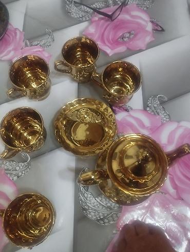 cay: Çay dəsti, rəng - Qızılı, Keramika — 1