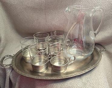 Kompleti posuđa: Prodajem vintage set posuđa za napitke (sokove, kafu): stakleni bokal — 4