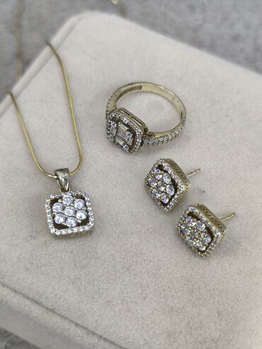 Наборы украшений: Комплект ювелирных украшений из серебра напыления жёлтое золото с — 9