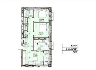 3 комнатные квартиры продажа: 3 комнаты, 73 м², Элитка, 11 этаж, ПСО (под самоотделку)