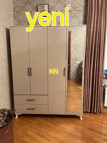 kuxna skaflari: Yeni, 4 qapılı, Güzgülü, Qəhvəyi, Taxta, Açılan, Düz dolab — 1