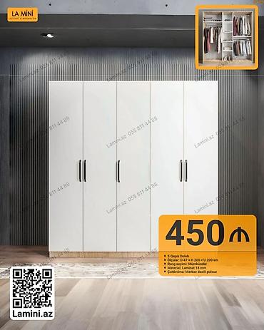 Ev üçün mebel: - Məhsul: 5 qapılı paltar dolabı - Ölçülər: Dərinlik 47 sm x Hündürlük — 1