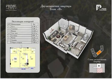 Продажа квартир: 2 комнаты, 73 м², Элитка, 10 этаж, ПСО (под самоотделку)