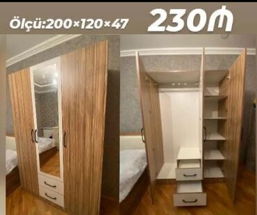 4 qapılı şkaf: Yeni, Açılan, 4 qapılı Düz dolab, Qarderob, paltar dolabı, Azərbaycan
