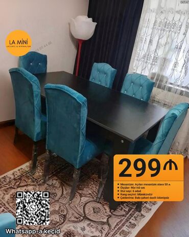 регулируемые ножки для стола: Açılan, Dördbucaq masa, 6 stul