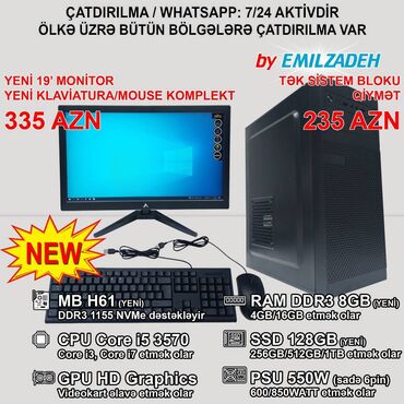 Masaüstü kompüterlər və iş stansiyaları: Masaüstü Kompüter "ATX 320-2 DDR3 1155 H61/Core i5 3570/8GB Ram/128GB