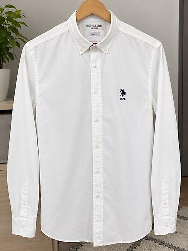 Белая мужская рубашка U.S. Polo Assn. (модель Slim Fit) Надевали один