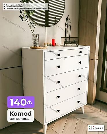 Ev və bağ: Ağ rəngdə komod - Ölçülər: 40 × 100 × 80 sm - Material: 18 mm laminat — 1