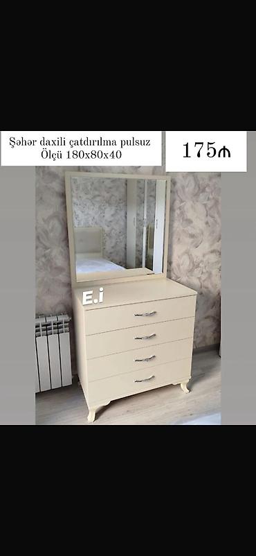 Aynalı komod - Rəng: krem - Material: laminat/MDF əsaslı mebel -