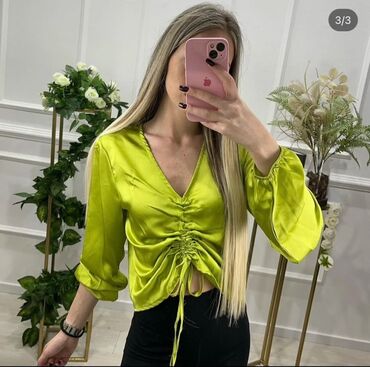 heklanje bluza i tunika: S (EU 36), M (EU 38), Satin, Single-colored, color - Green