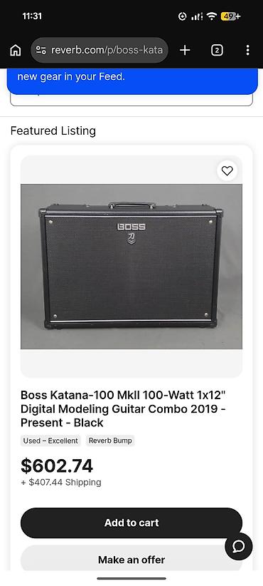 gitara kabel: BOSS Katana MkII 1x12 gitar gücləndiricisi və aksesuar dəsti – 100W — 6