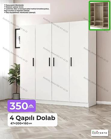 4 qapılı dolab – 47×200×160 sm - Material: 18 mm laminat - Rəng