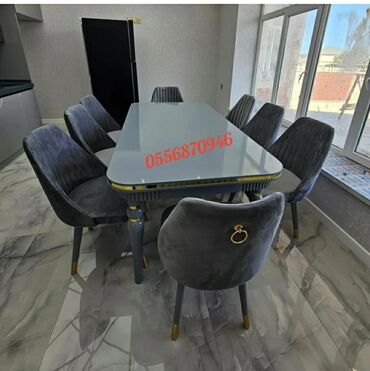 Masa və oturacaq dəstləri: Qonaq otağı üçün, Yeni, Açılan, Dördbucaq masa, 6 stul — 44