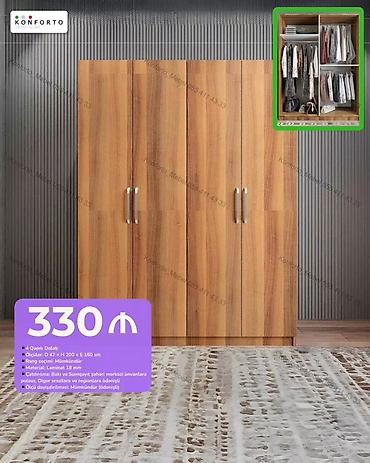 4 qapılı geyim dolabı - Ölçü: dərinlik 47 × hündürlük 200 × en 160 sm