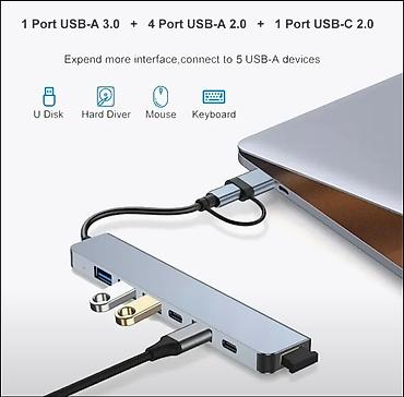 bakcell mifi modem: 7-Portlu USB Hub – USB-A və USB-C 2‑si 1‑də qoşulma Xüsusiyyətlər: - — 2