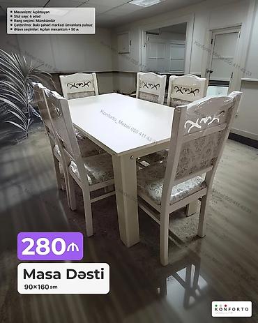 Masa Dəsti – 90×160 sm - Mexanizm: Açılmayan - Stul sayı: 6 ədəd - lalafo.az -da — 1 Masa Dəsti – 90×160 sm - Mexanizm: Açılmayan - Stul sayı: 6 ədəd - — 1