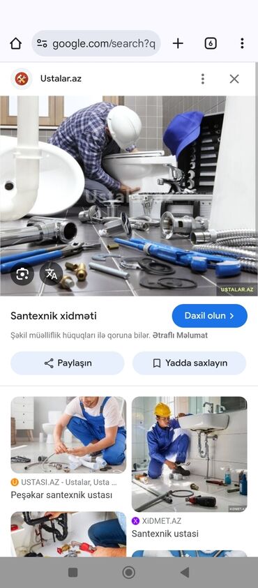 Tikiş: Santexnik ustası tələb olunur, 6 ildən artıq təcrübə, 6/1