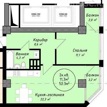 52: 1 комната, 52 м², Шлагбаум Элитка, 6 этаж, Требуется ремонт — 1