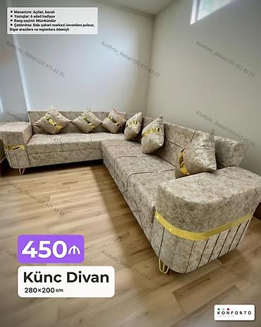 Ev üçün mebel: Künc divan – 280×200 sm - Mexanizm: açılan, bazalı (yataq funksiyası — 1