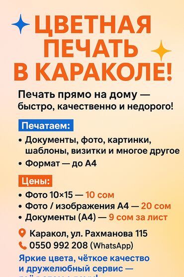 фото на документы: Цветная печать в Караколе Печать прямо на дому — быстро, качественно