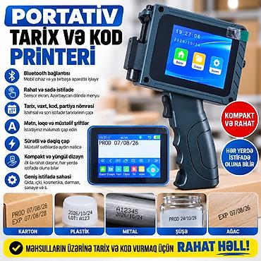 мини принтер: Portativ Tarix və Kod Printeri - Bluetooth bağlantısı: Mobil cihaz və — 1