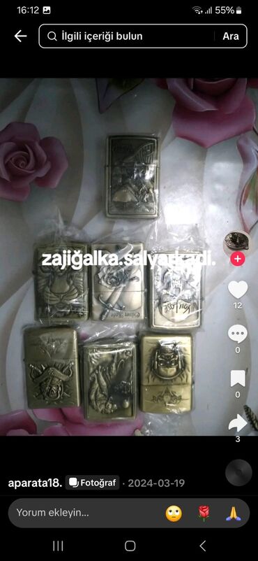Qəlyan, vayp və aksesuarları: Müxtəlif dizaynlara malik, metal korpuslu yüngül alışqanlar. Hər bir