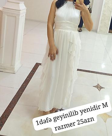 qar geyimi: Ağ rəngli zərif gecə/ziyafət donu. - Ölçü: M - Model: qolsuz — 1