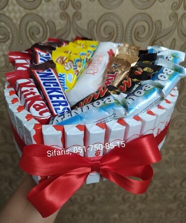 Şokolad buketləri: Kinder buketleri ve sebetleri sifarisle hazirlanir Sifarisler en az 1 — 9