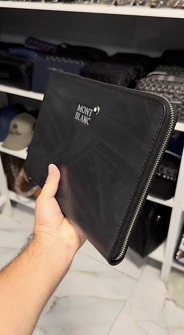 Montblanc kişi əl çantası – zəncirbəndli portfel - Rəng: qara, mat