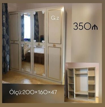 Çarpayılar: *Dolab 4 qapılı 350Azn* *İstehsal Rusiya Laminat 18/lik qalınlıqda*