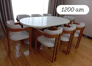 Oval formalı yemək dəsti – 8 nəfərlik. - Masa: parlaq ağ səth, oval