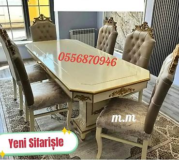 Masa və oturacaq dəstləri: Qonaq otağı üçün, Yeni, Açılmayan, Dördbucaq masa, 6 stul — 9