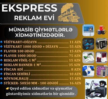 reklam ustasi teleb olunur: Ekspress Reklam Evi münasib qiymətlərlə xidmətinizdədir. 🔹