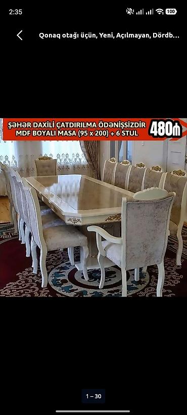 stulu: Qonaq otağı üçün dəst: - MDF boyalı masa ölçüsü: 95 x 200 sm - 6 ədəd — 1