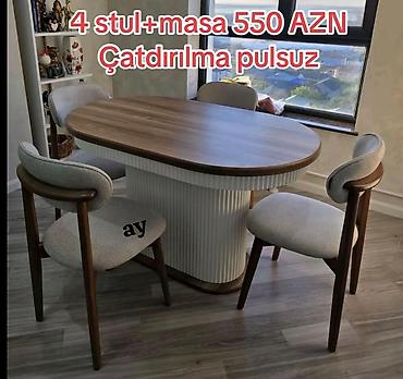 bag stullari: Mətbəx/Qonaq otağı üçün masa və 4 ədəd stul dəsti - Dəst: 1 ədəd oval — 1