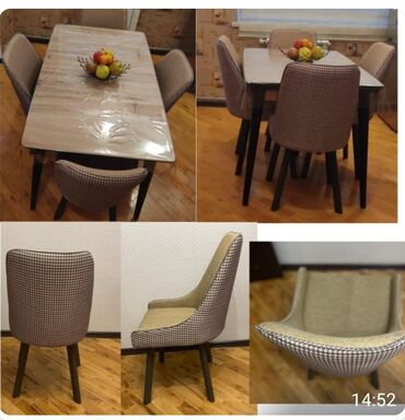 Masalar: Qonaq otağı üçün, İşlənmiş, Açılan, Kvadrat masa, 4 stul