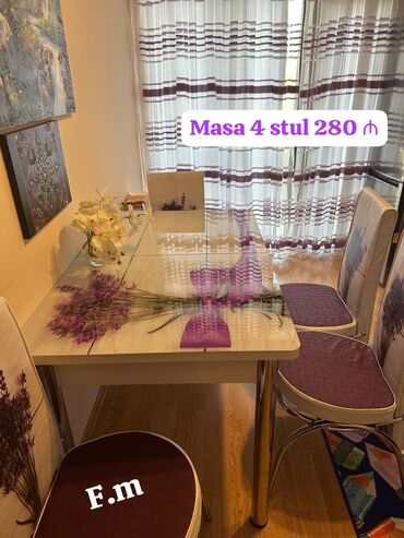 Masa və oturacaq dəstləri: Mətbəx üçün, Yeni, Açılan, Dördbucaq masa, 4 stul