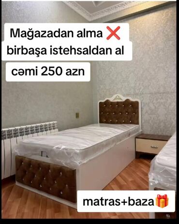 Çarpayılar: Yeni, Təknəfərlik çarpayı, Bazalı, Matras ilə, Siyirməsiz, Azərbaycan — 10