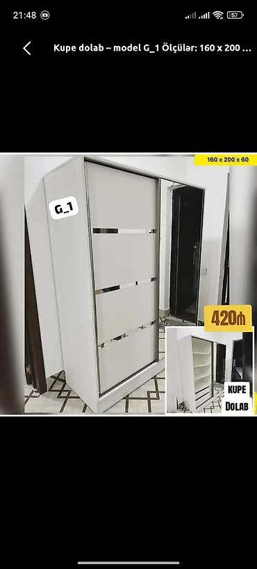 Dolablar: Kupe dolab – model G_1 - Ölçülər: 160 × 200 × 60 sm - Rəng: ağ - — 1