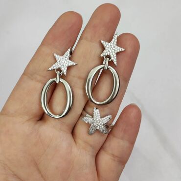 серьги кольцо набор серебро: Серебряный комплект Звёзды Серебро 925/ пробы Дизайн Италия Цена