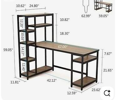 komputer setup: Bu L formalı yazı masası və rəf birləşməsi, müasir və sənaye tərzində — 2
