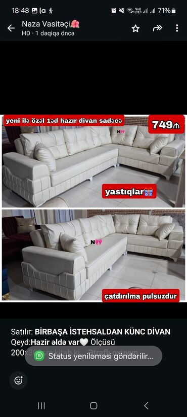 Masa və oturacaq dəstləri: Künc divan, Qonaq otağı üçün, Bazalı, Açılan, Kitab