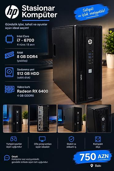 Salam. HP Z240 SFF satıram. I7-6700 RX 6400 8gb DDR4 512 gb HDD