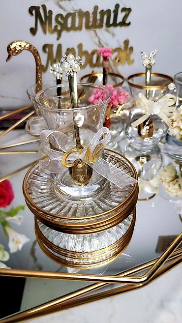 cay: Çay dəsti, rəng - Qızılı, Şüşə — 8
